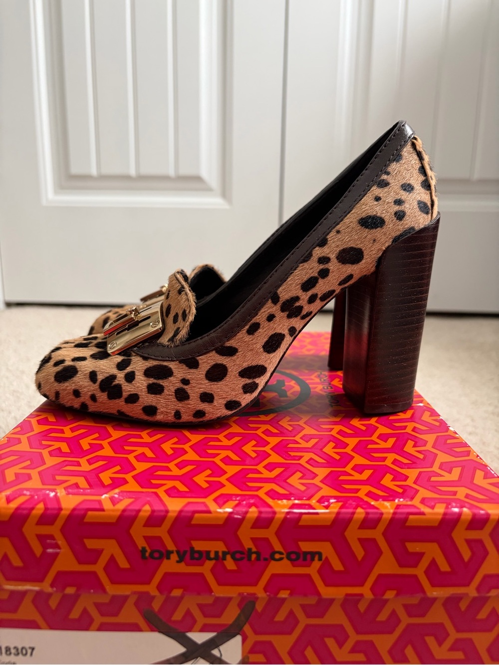 Tory Burch Howie Round-Toe Calfhair Heels Pumps Cheetah Brown Women's Sz 6.5